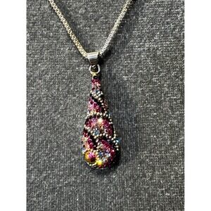 Mosaico Sterling Silver Multi Color Crystal Teardrop Pendant Box Chain Necklace
